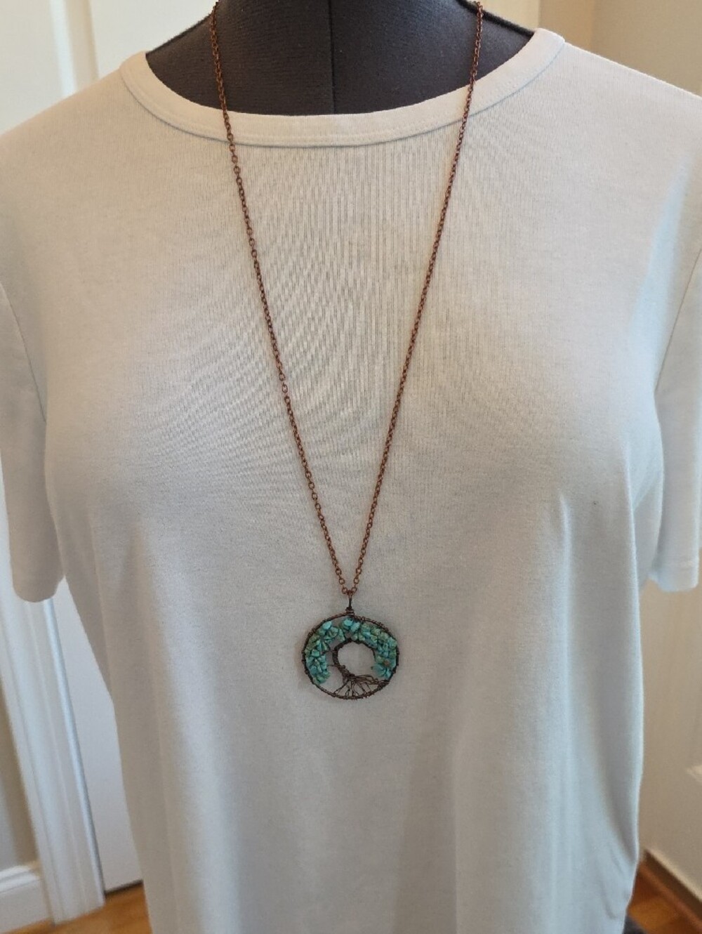 Turquoise Tree of Life Pendant Necklace with Copper Chain - Picture 4 of 5